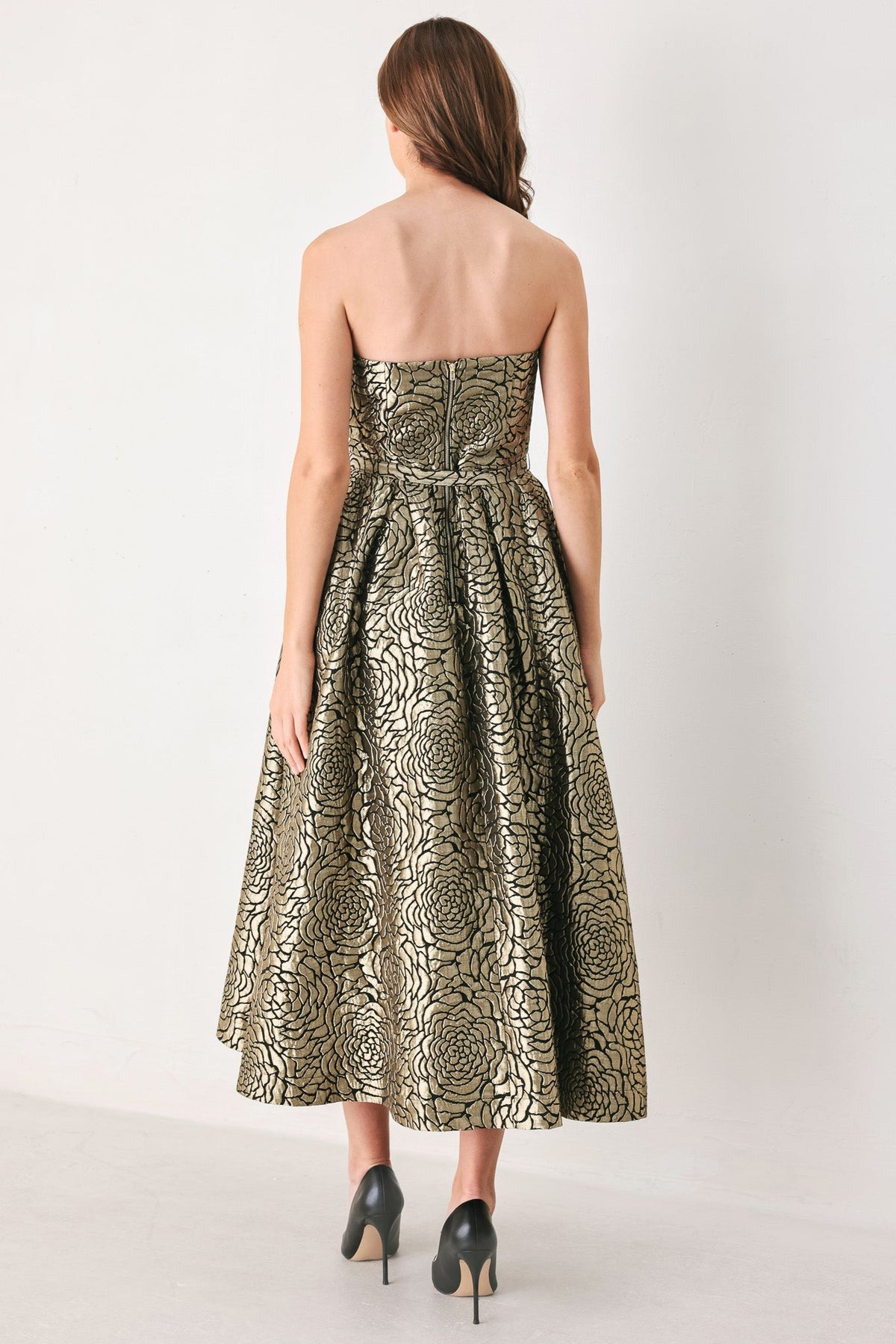 GOLDEN SOIREE GOLD STATEMENT MIDI DRESS - Flying Tomato - Flyclothing LLC