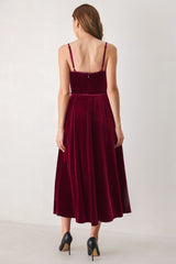 BURGUNDY KISS VELVET SWEETHEART KEYHOLE MIDI DRESS - Flying Tomato - Flyclothing LLC
