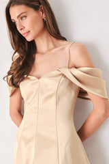 CHAMPAGNE ROMANCE CHAMPAGNE PINK OFF-SHOULDER MIDI DRESS - Flying Tomato - Flyclothing LLC