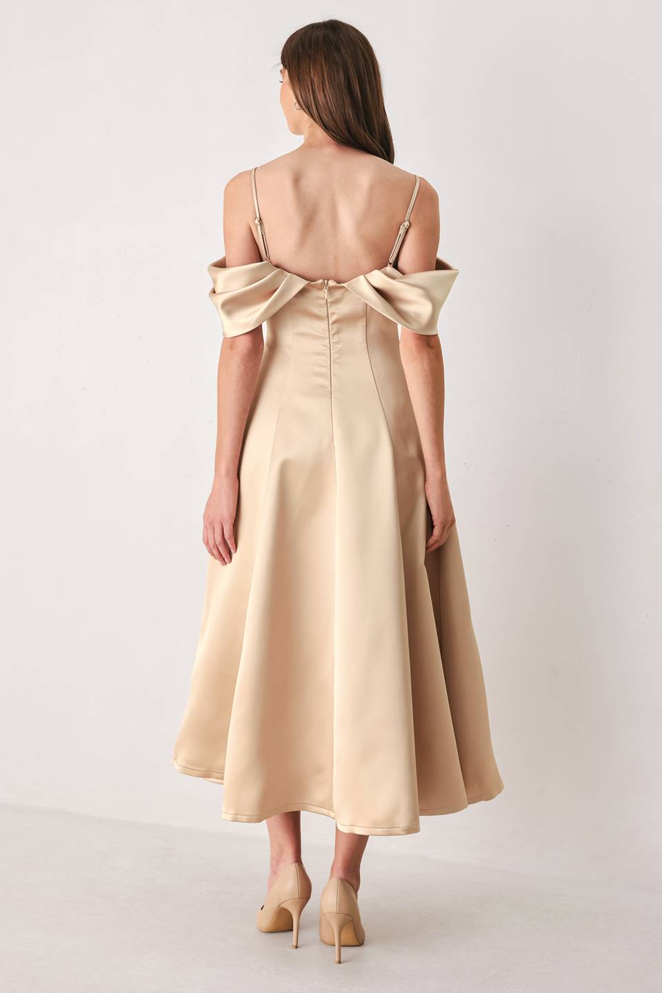 CHAMPAGNE ROMANCE CHAMPAGNE PINK OFF-SHOULDER MIDI DRESS - Flying Tomato - Flyclothing LLC
