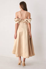 CHAMPAGNE ROMANCE CHAMPAGNE PINK OFF-SHOULDER MIDI DRESS - Flying Tomato - Flyclothing LLC
