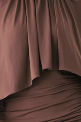 DUSTY ROSE DRAPE MAUVE CAPLET SHIRRED MIDI DRESS - Flying Tomato - Flyclothing LLC