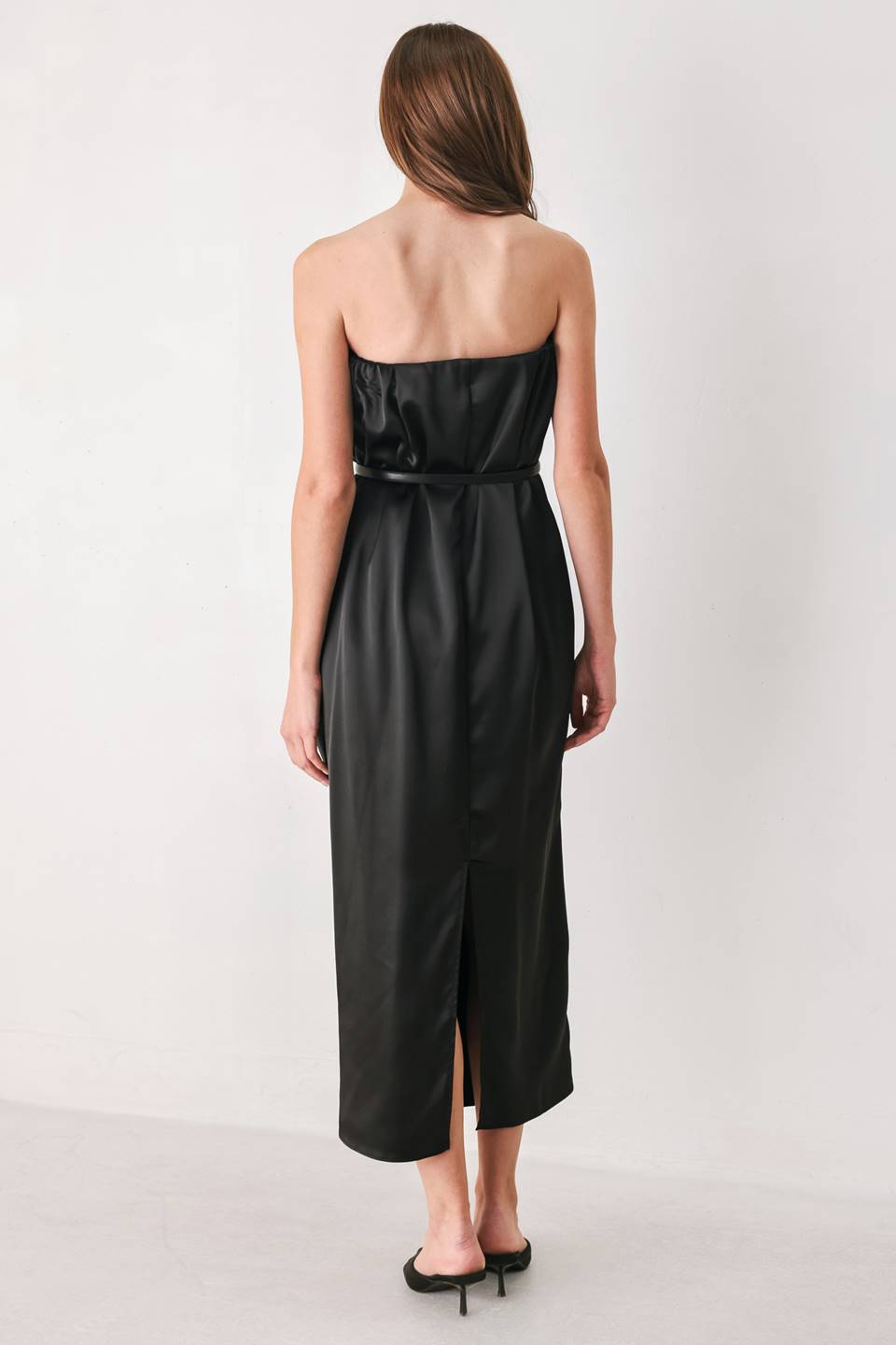 NOIR DRAPE BLACK RUCHED TULIP-SKIRT MIDI DRESS - Flying Tomato - Flyclothing LLC