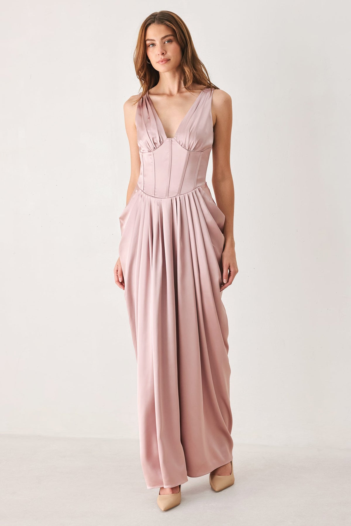 ROSE SCULPT PINK CORSET TULIP-SKIRT MAXI DRESS - Flying Tomato - Flyclothing LLC