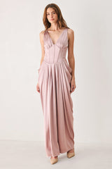 ROSE SCULPT PINK CORSET TULIP-SKIRT MAXI DRESS - Flying Tomato - Flyclothing LLC