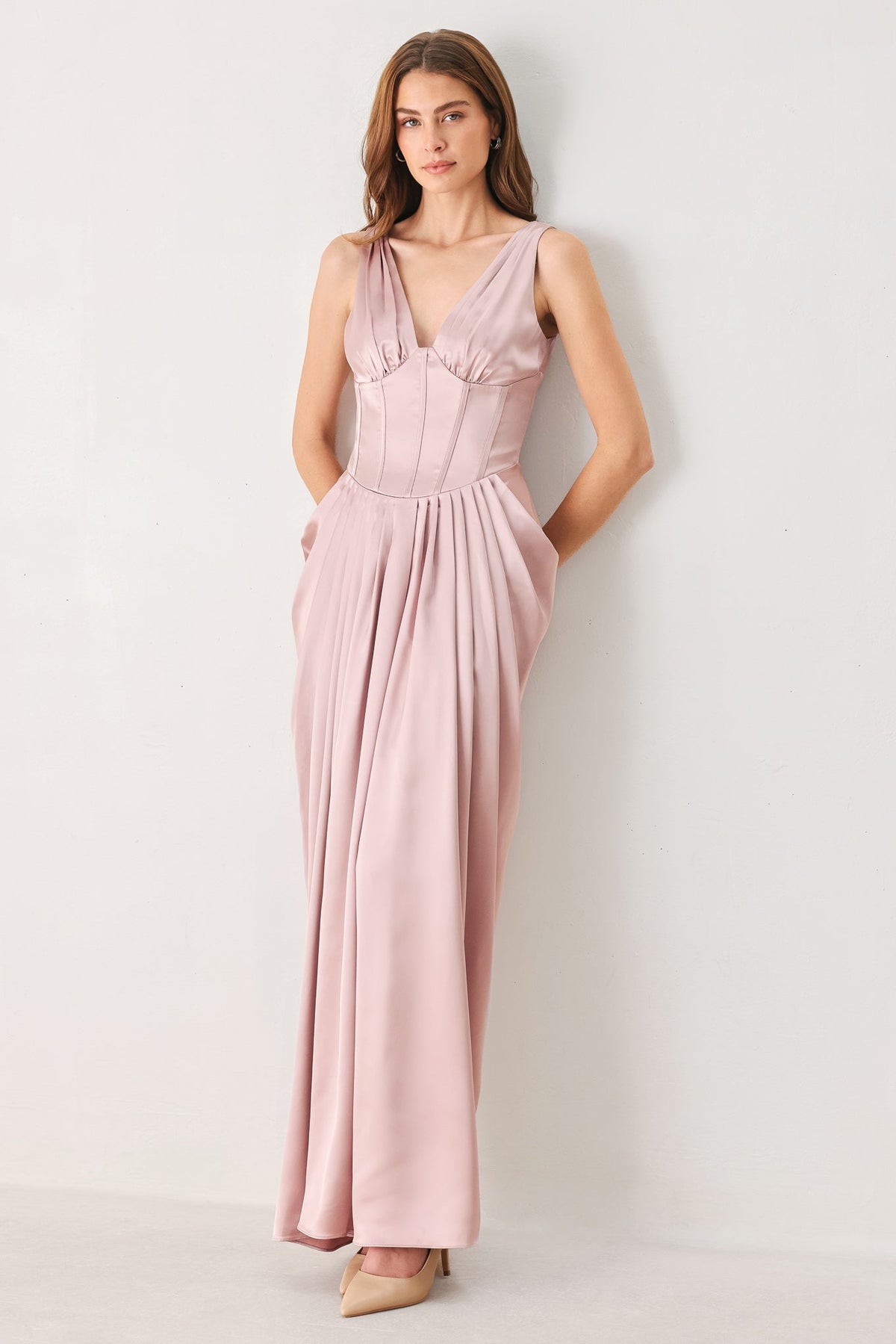 ROSE SCULPT PINK CORSET TULIP-SKIRT MAXI DRESS - Flying Tomato - Flyclothing LLC