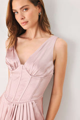 ROSE SCULPT PINK CORSET TULIP-SKIRT MAXI DRESS - Flying Tomato - Flyclothing LLC