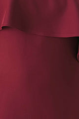 WINE CASCADE BURGUNDY ONE-SHOULDER RUFFLE MIDI DRESS - Flying Tomato - Flyclothing LLC
