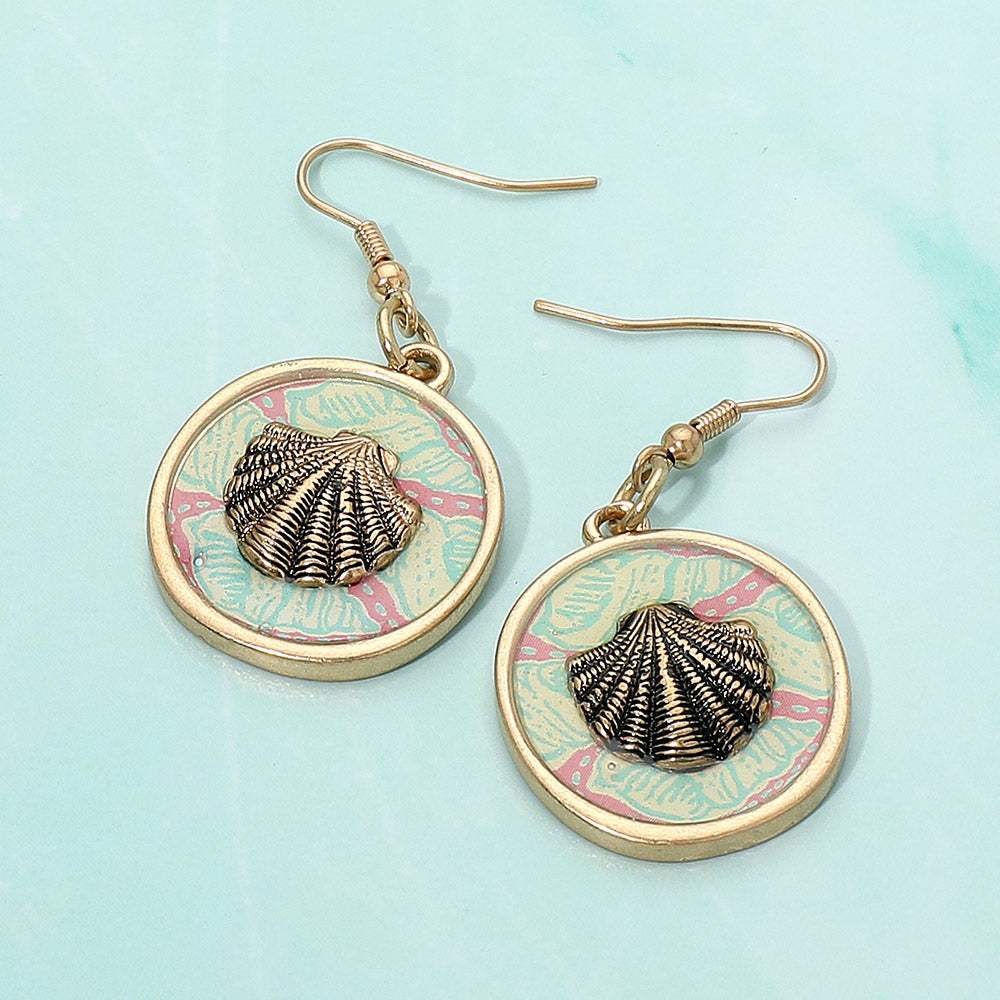 Patterned Shell Accented Dangle Earrings - Madeline Love - Flyclothing LLC