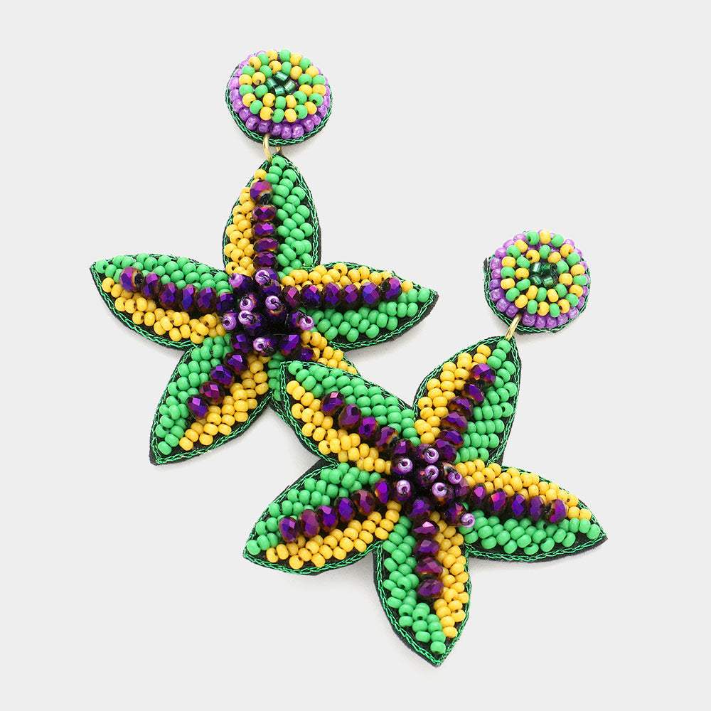 Mardi Gras Seed Beaded Starfish Dangle Earrings - Madeline Love - Flyclothing LLC