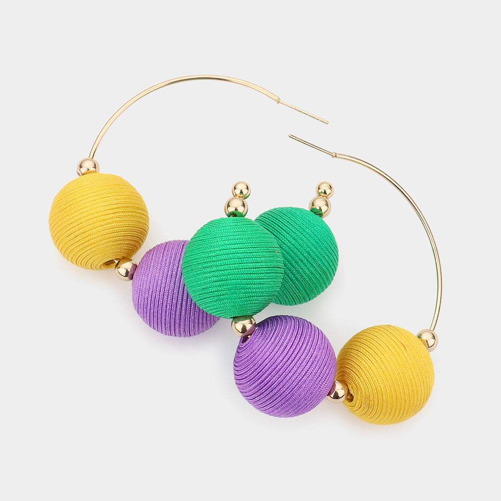 Mardi Gras Thread Ball Accented Hoop Earrings - Madeline Love - Flyclothing LLC