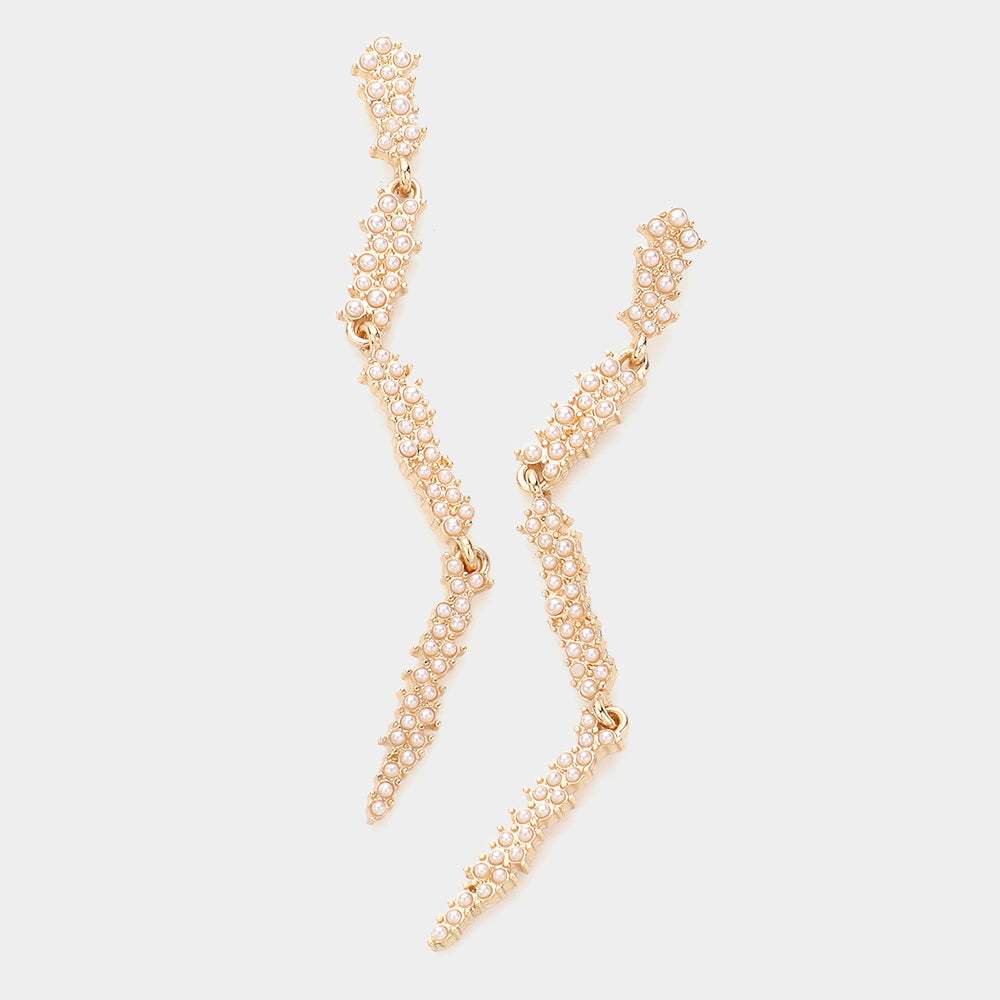 Pearl Embellished Abstract Metal Link Dangle Earrings - Madeline Love - Flyclothing LLC