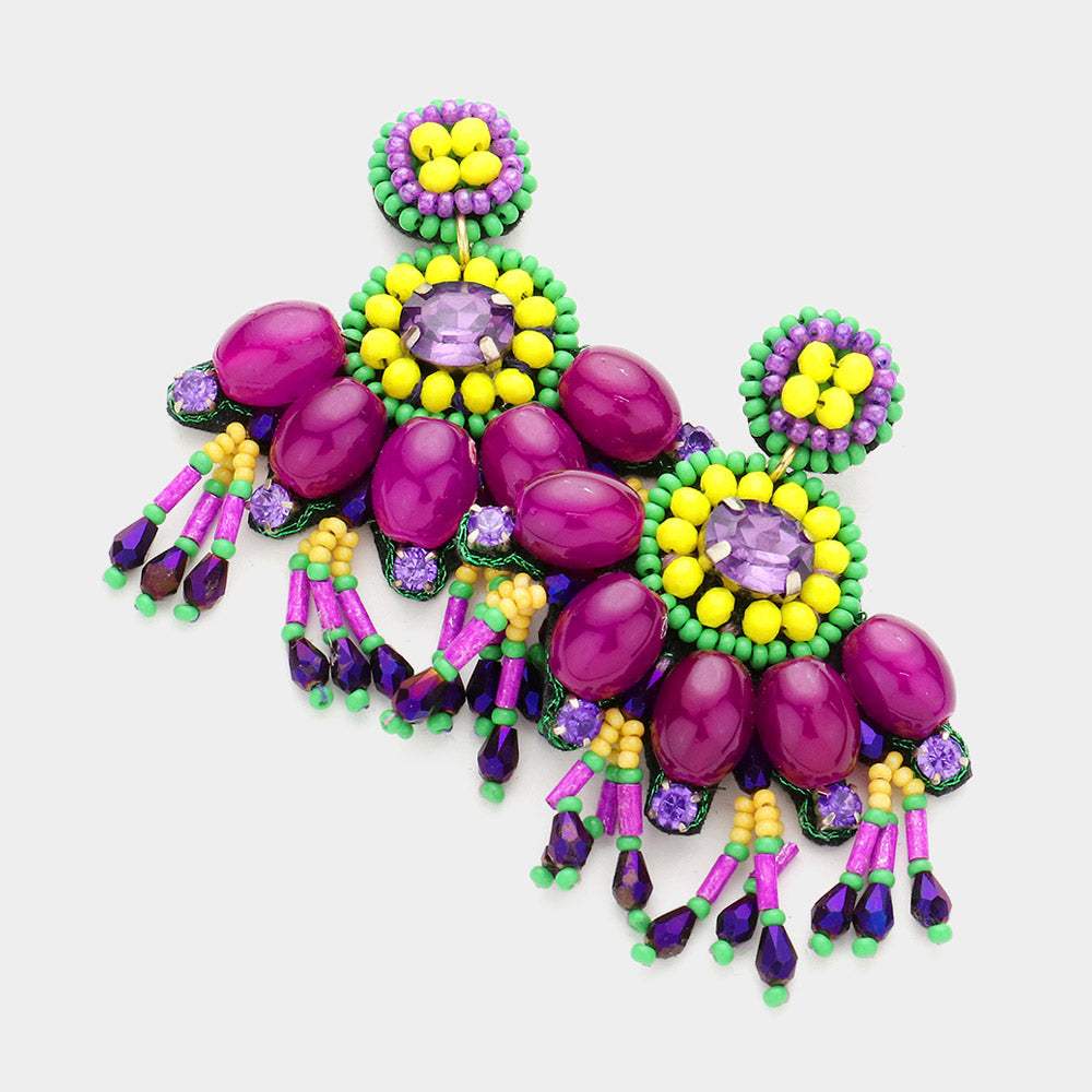 Mardi Gras Multi Beaded Dangle Earrings - Madeline Love - Flyclothing LLC