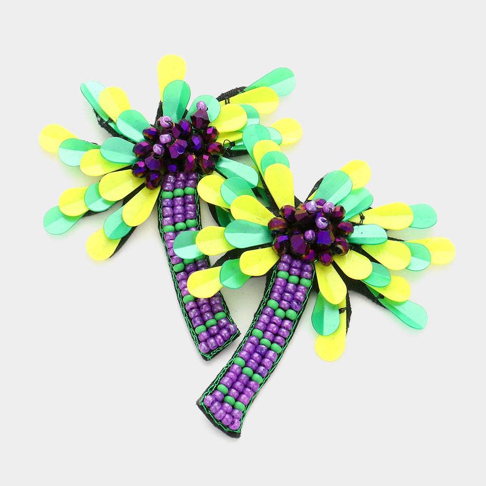 Mardi Gras Beaded Palm Tree Earrings - Madeline Love - Flyclothing LLC