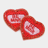 Felt Back BE MINE Message Embroidered Seed Bead Stone Embellished Earrings - Madeline Love - Flyclothing LLC