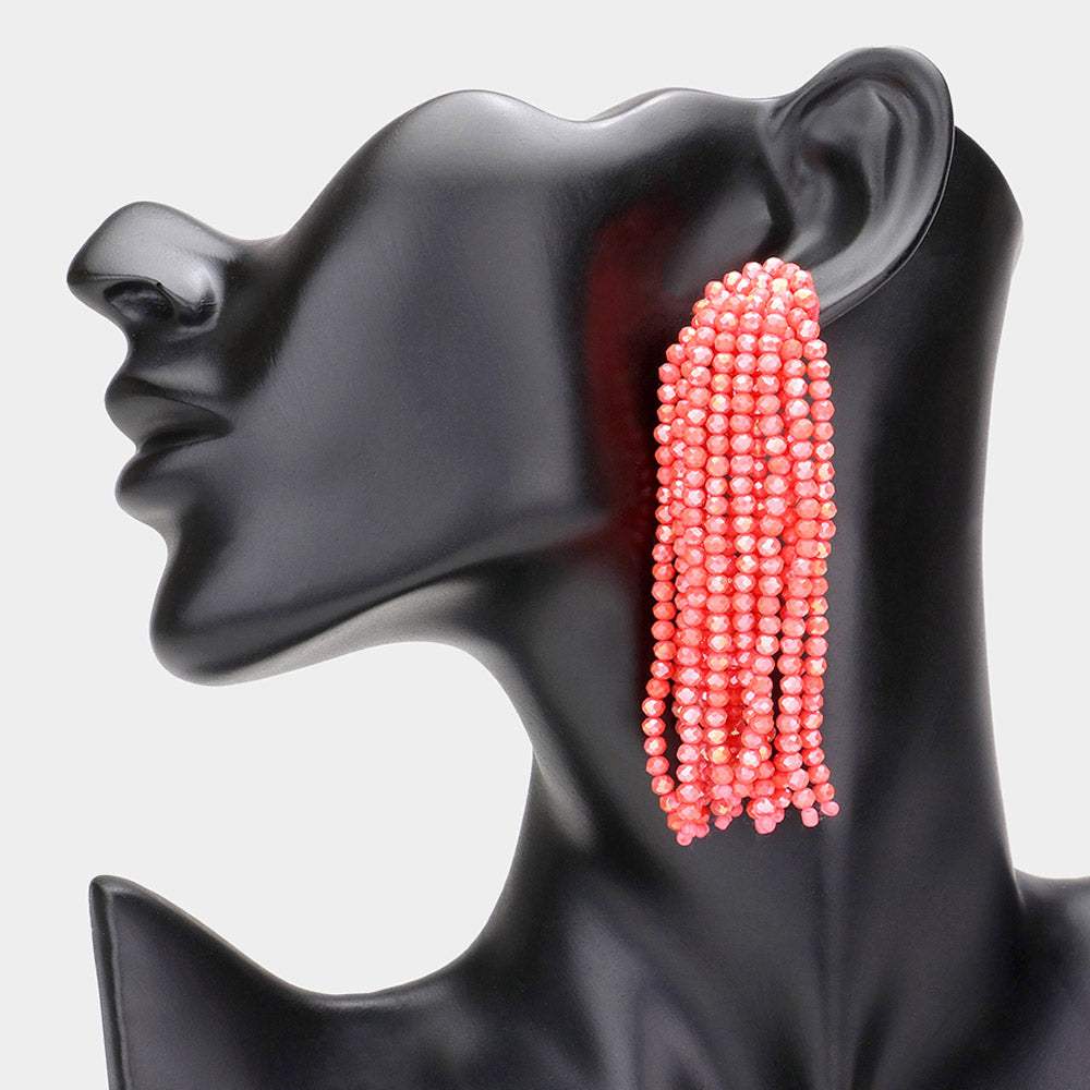 Faceted Beaded Tassel Dangle Earrings - Madeline Love - Flyclothing LLC