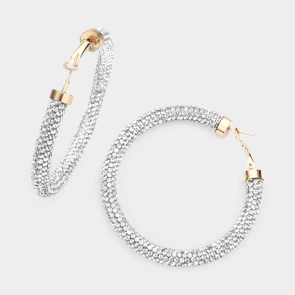 Rhinestone Pave Hoop Earrings - Madeline Love - Flyclothing LLC