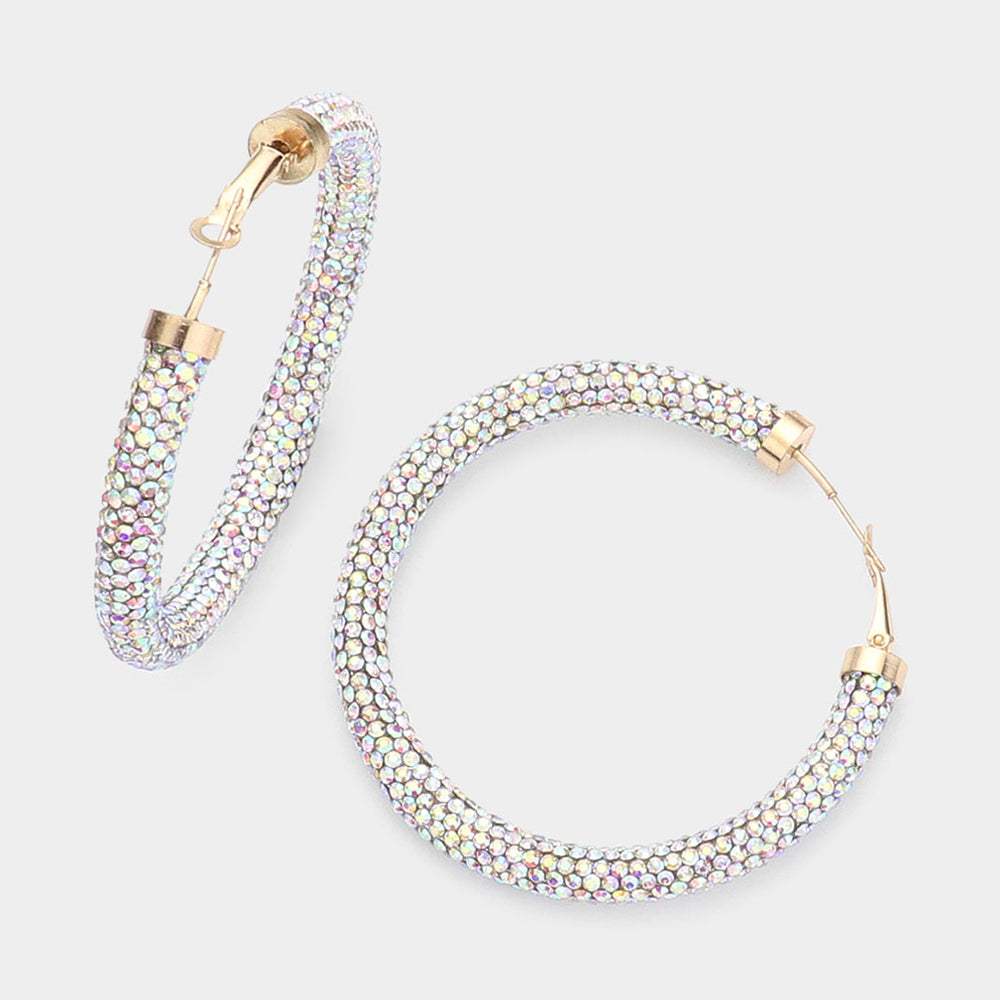 Rhinestone Pave Hoop Earrings - Madeline Love - Flyclothing LLC