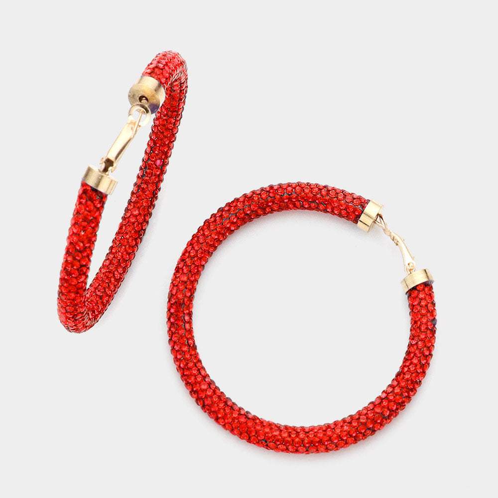 Rhinestone Pave Hoop Earrings - Madeline Love - Flyclothing LLC