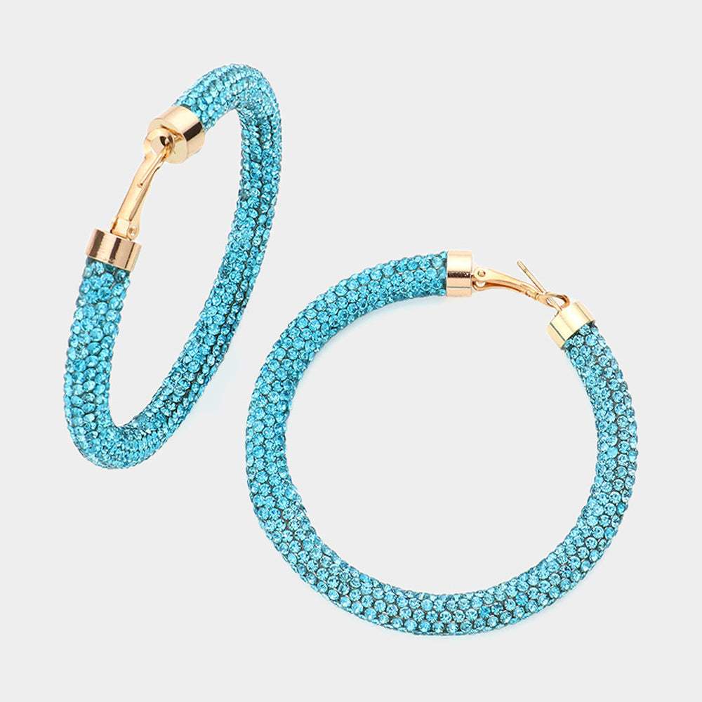 Rhinestone Pave Hoop Earrings - Madeline Love - Flyclothing LLC