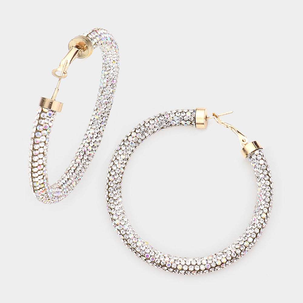 Rhinestone Pave Hoop Earrings - Madeline Love - Flyclothing LLC
