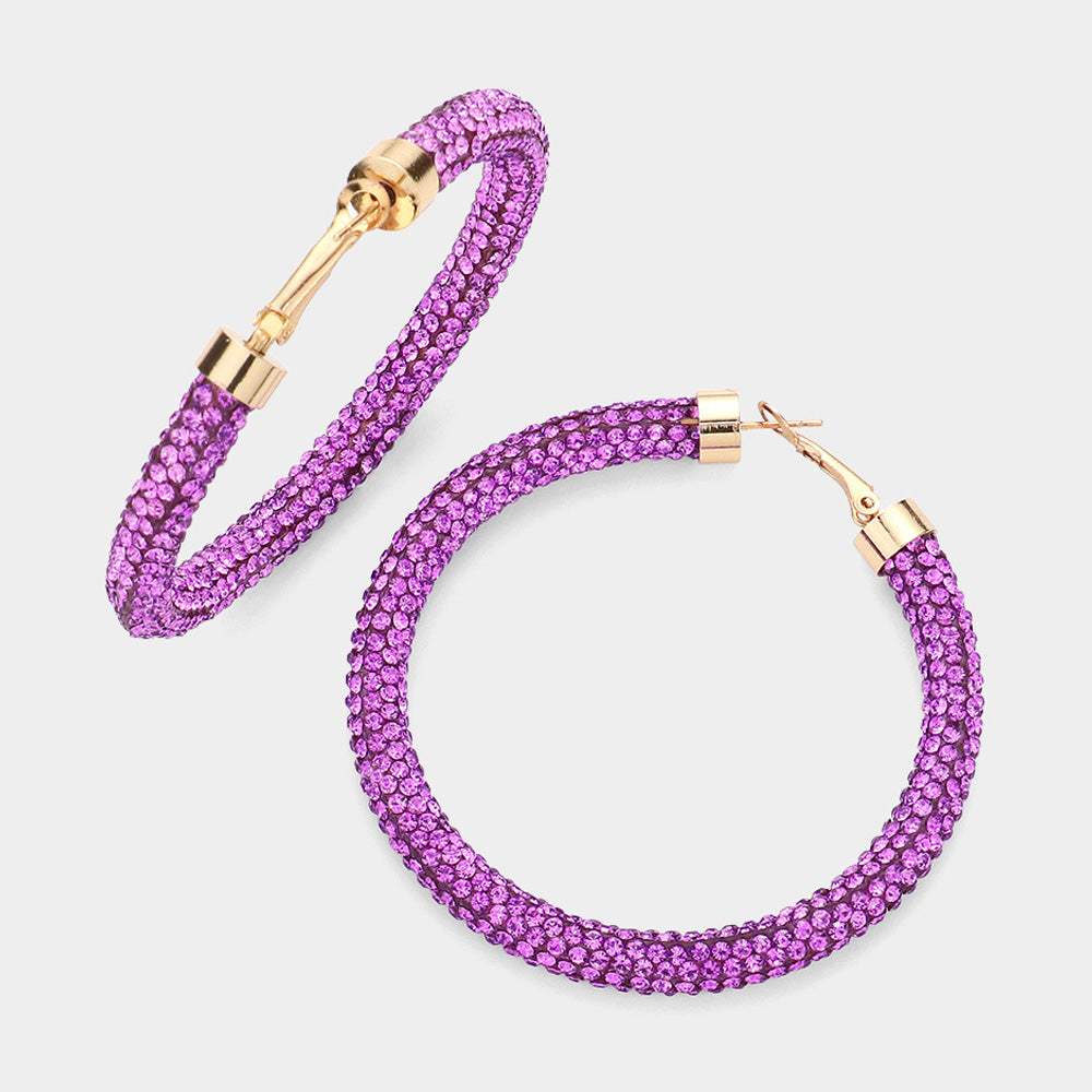 Rhinestone Pave Hoop Earrings - Madeline Love - Flyclothing LLC