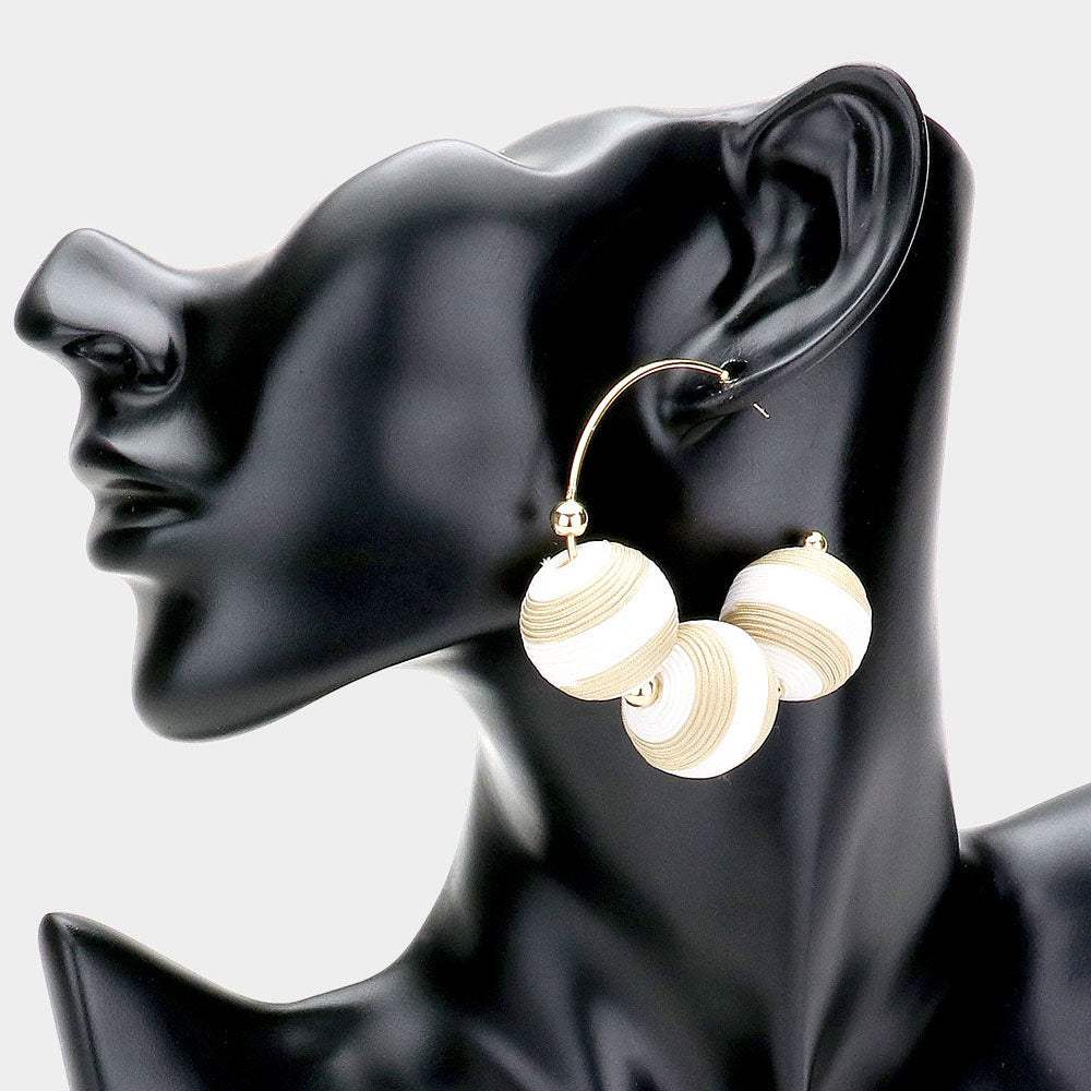 Two Tone Thread Wrapped Triple Ball Metal Half Hoop Earrings - Madeline Love - Flyclothing LLC