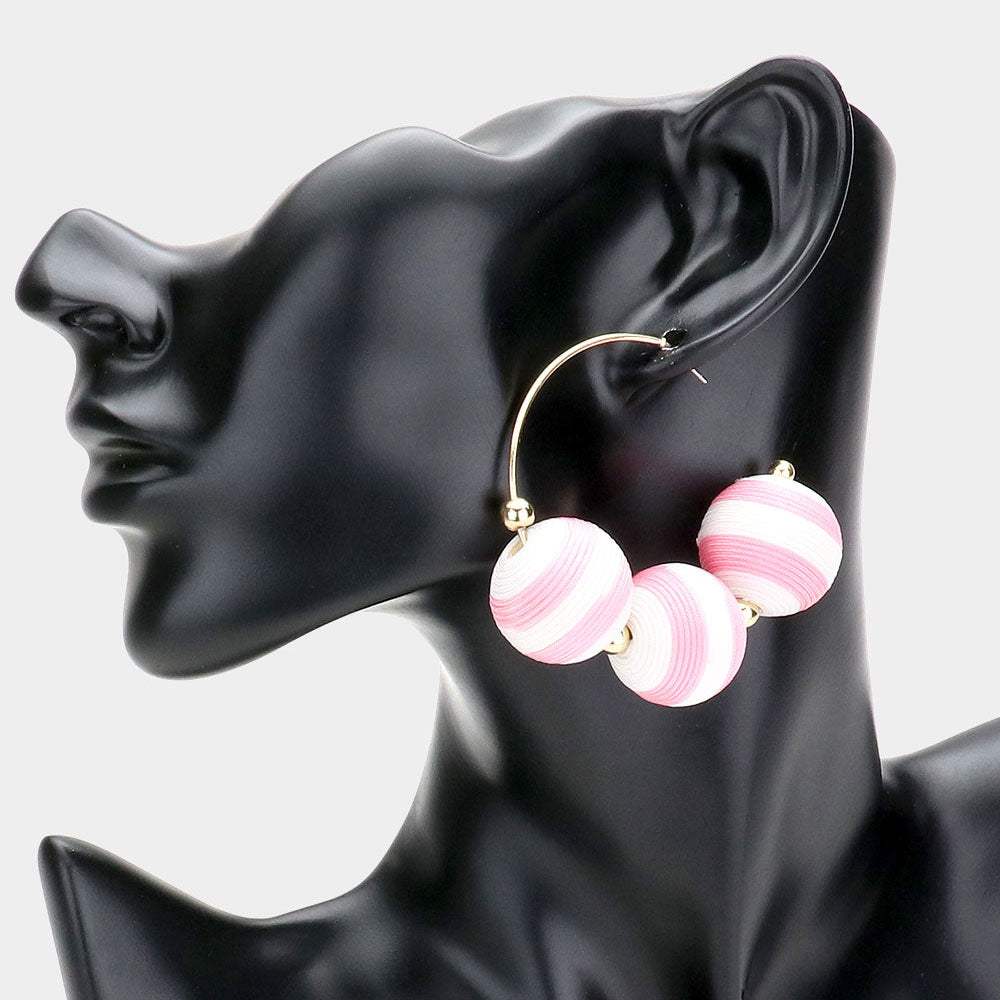 Two Tone Thread Wrapped Triple Ball Metal Half Hoop Earrings - Madeline Love - Flyclothing LLC