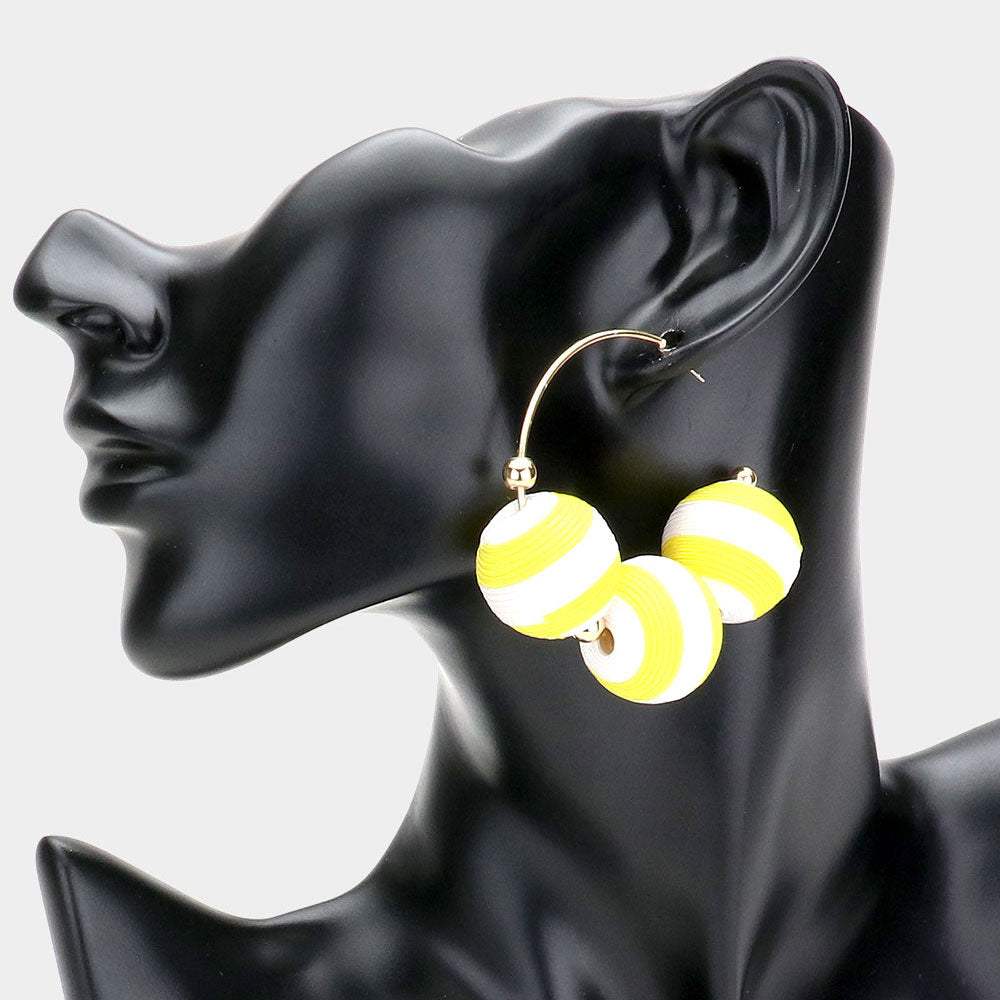 Two Tone Thread Wrapped Triple Ball Metal Half Hoop Earrings - Madeline Love - Flyclothing LLC