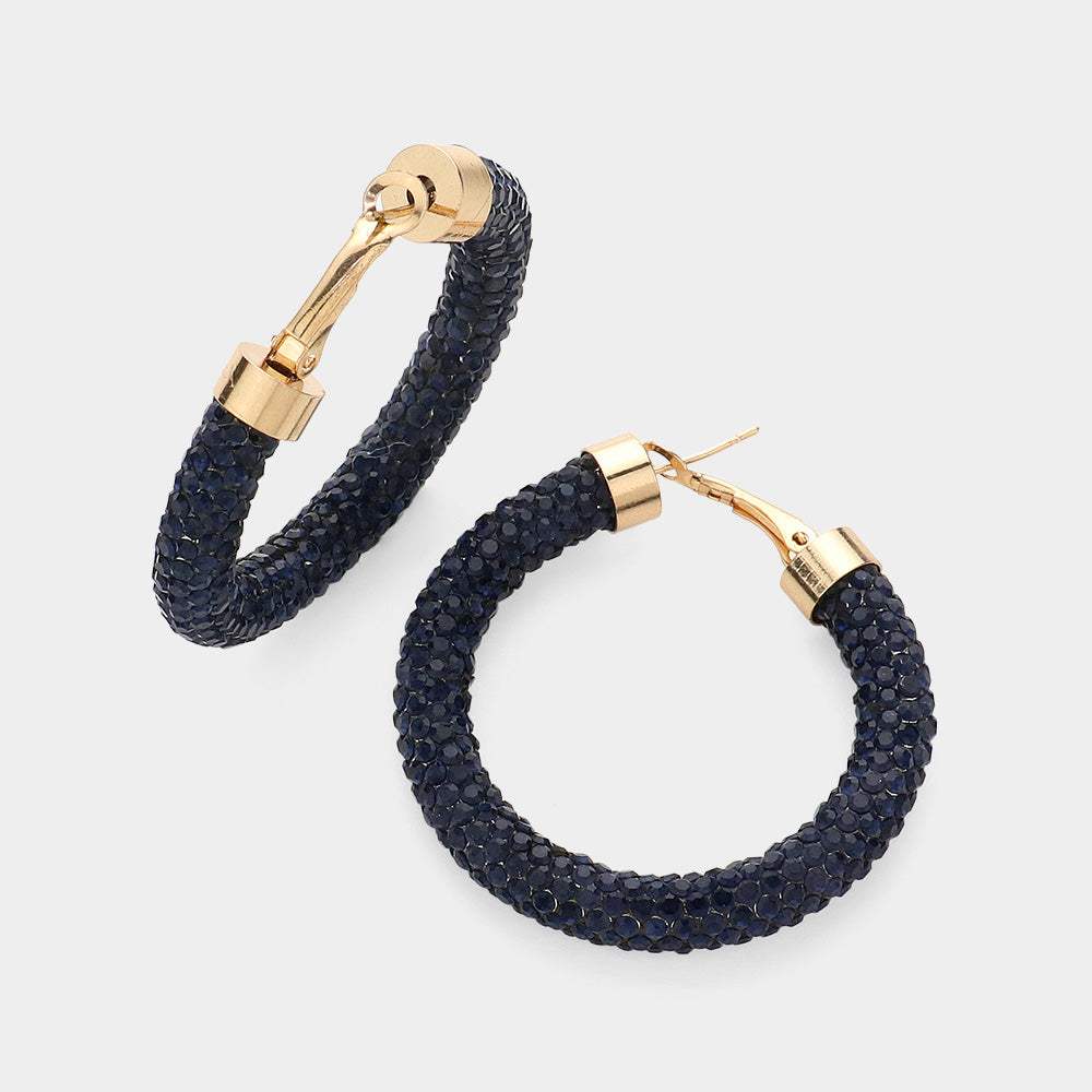 Clear Stone Detail Rhinestone Pave Half Hoop Earrings - Madeline Love - Flyclothing LLC