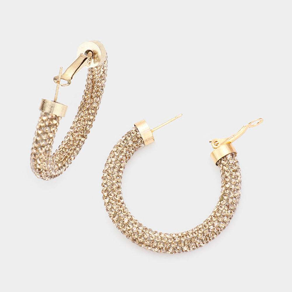 Rhinestone Pave Hoop Earrings - Madeline Love - Flyclothing LLC