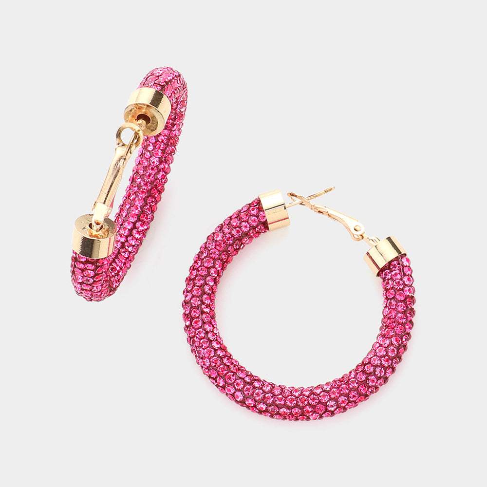 Rhinestone Pave Hoop Earrings - Madeline Love - Flyclothing LLC