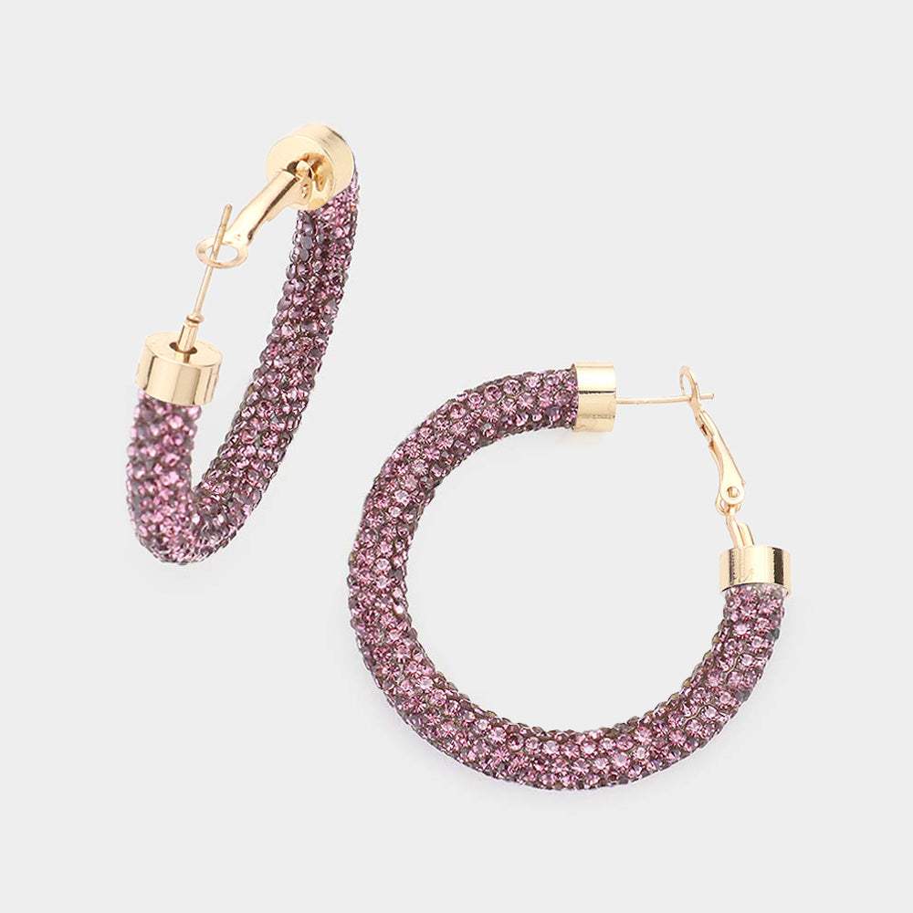 Clear Stone Detail Rhinestone Pave Half Hoop Earrings - Madeline Love - Flyclothing LLC