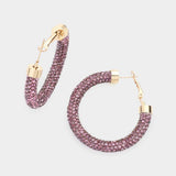 Clear Stone Detail Rhinestone Pave Half Hoop Earrings - Madeline Love - Flyclothing LLC