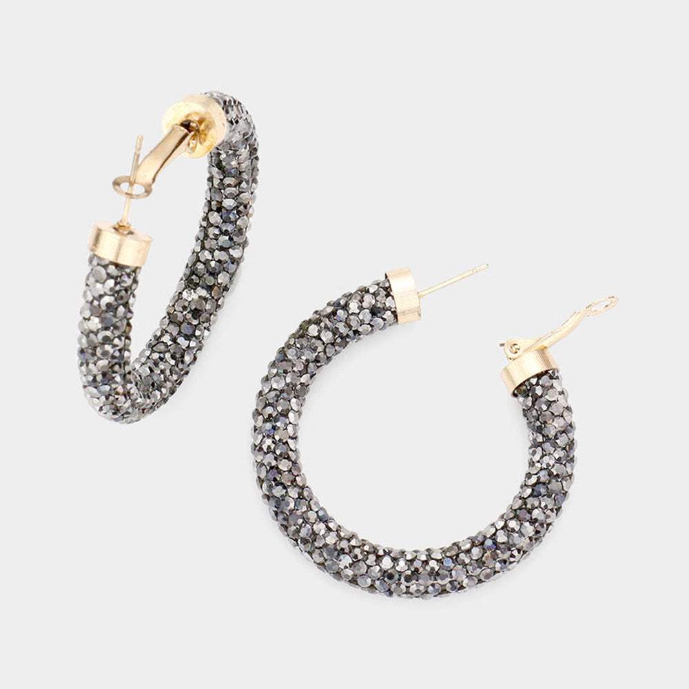 Rhinestone Pave Hoop Earrings - Madeline Love - Flyclothing LLC