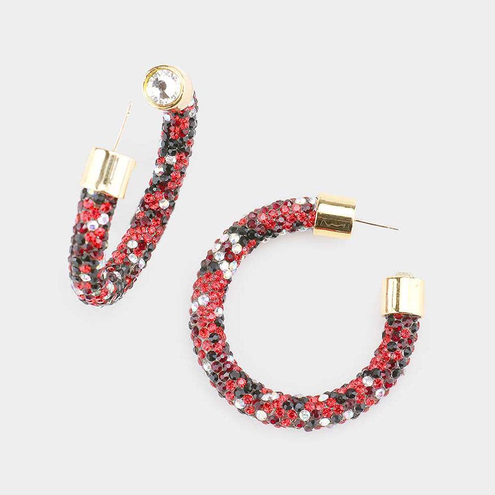 Clear Stone Detail Rhinestone Pave Half Hoop Earrings - Madeline Love - Flyclothing LLC