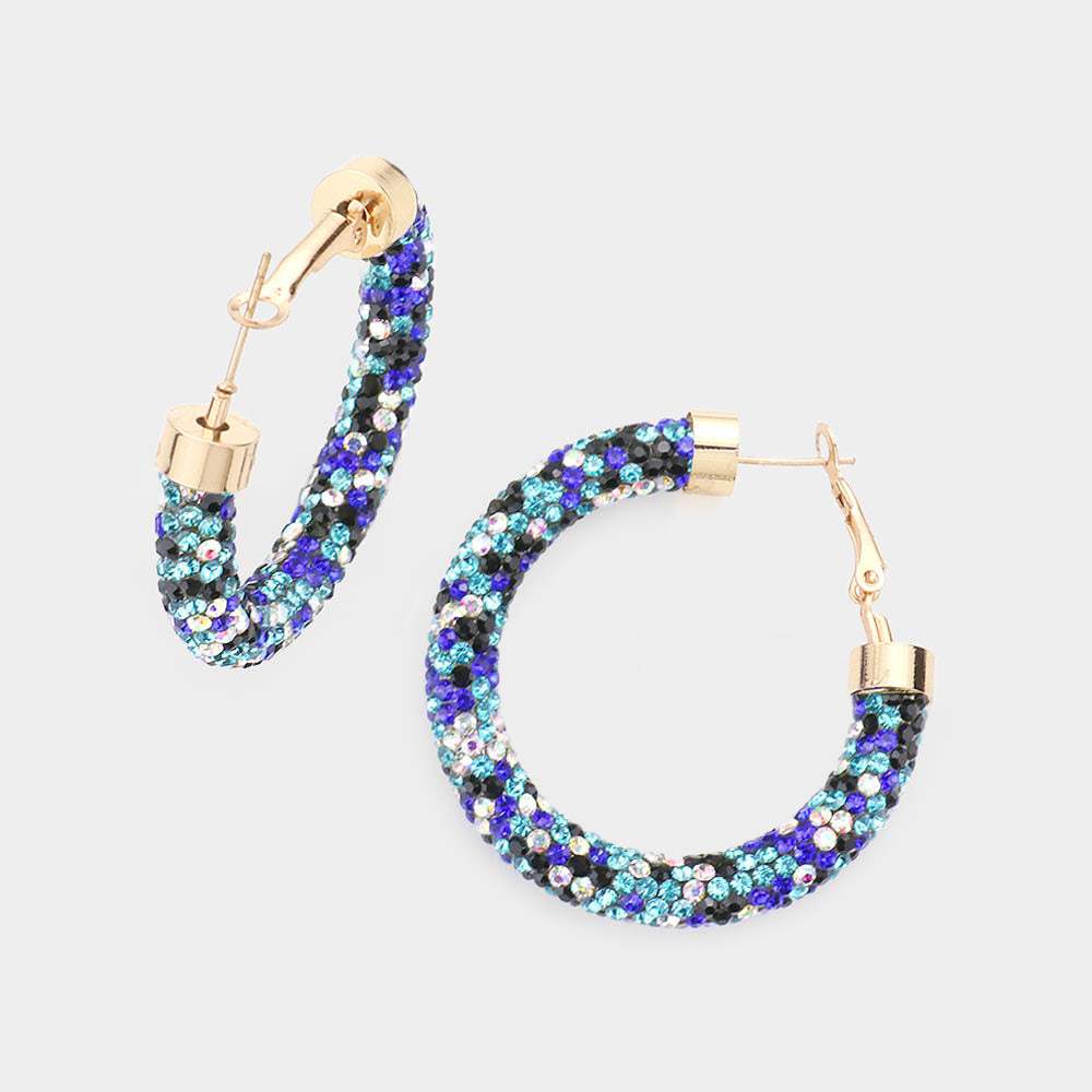 Clear Stone Detail Rhinestone Pave Half Hoop Earrings - Madeline Love - Flyclothing LLC
