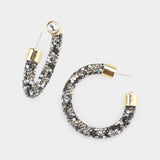 Clear Stone Detail Rhinestone Pave Half Hoop Earrings - Madeline Love - Flyclothing LLC