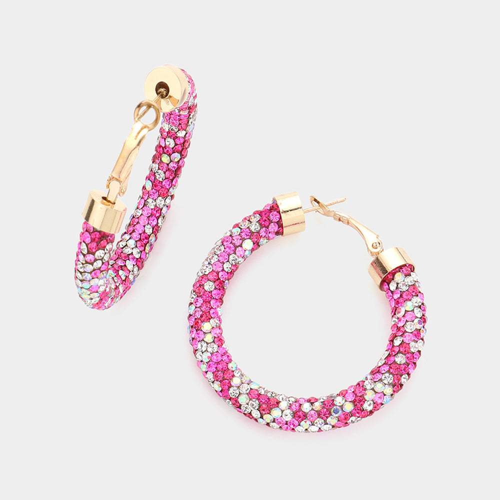 Rhinestone Pave Hoop Earrings - Madeline Love - Flyclothing LLC