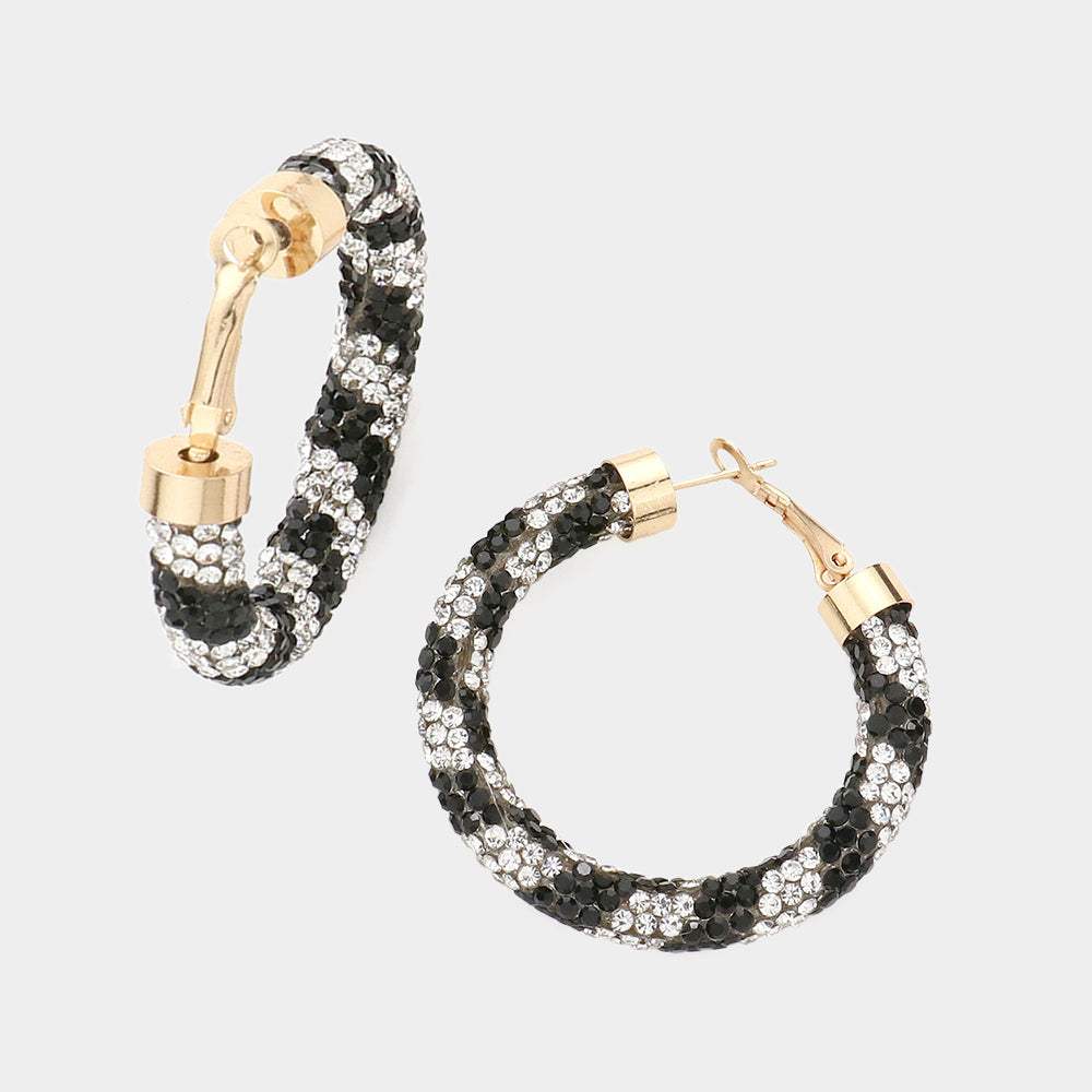 Clear Stone Detail Rhinestone Pave Half Hoop Earrings - Madeline Love - Flyclothing LLC