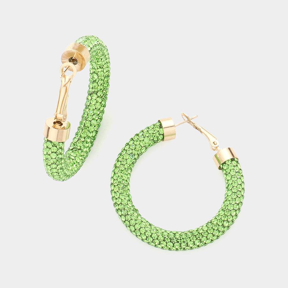 Clear Stone Detail Rhinestone Pave Half Hoop Earrings - Madeline Love - Flyclothing LLC