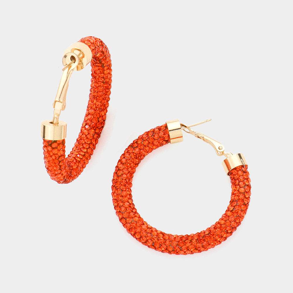 Clear Stone Detail Rhinestone Pave Half Hoop Earrings - Madeline Love - Flyclothing LLC