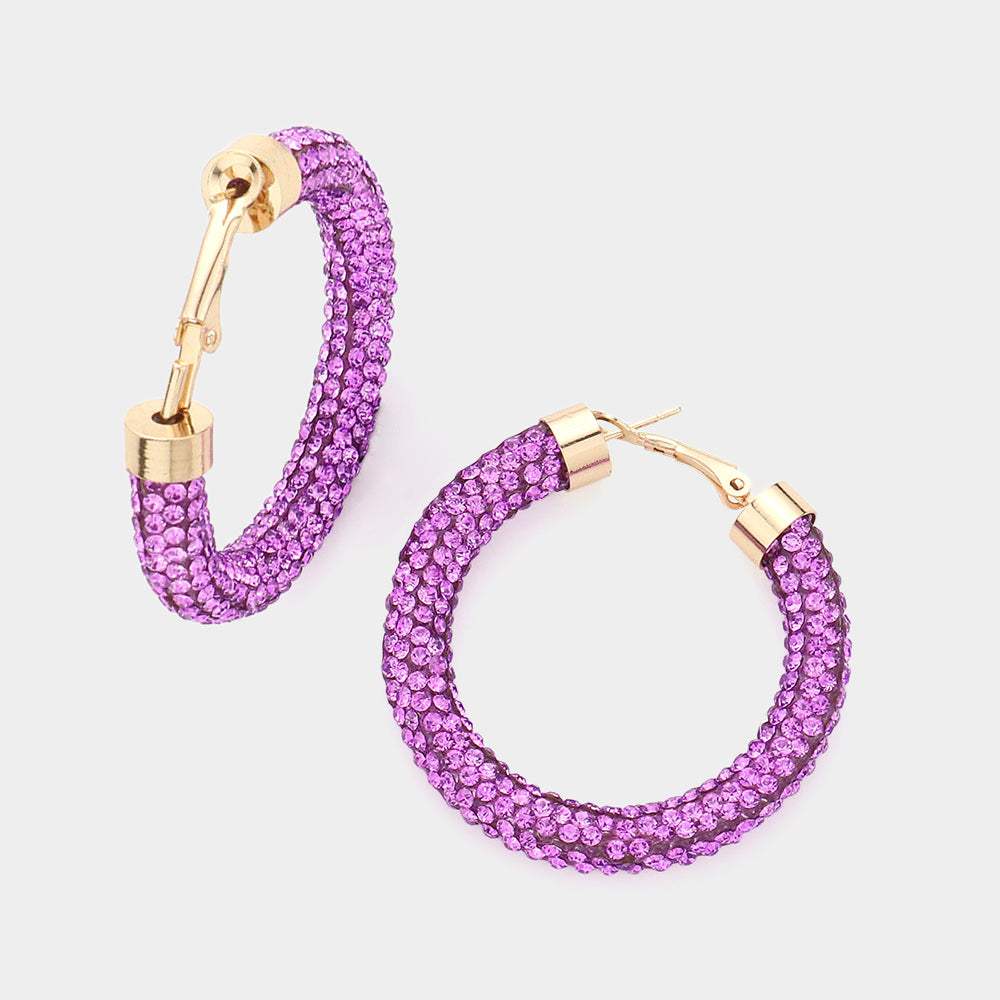Clear Stone Detail Rhinestone Pave Half Hoop Earrings - Madeline Love - Flyclothing LLC