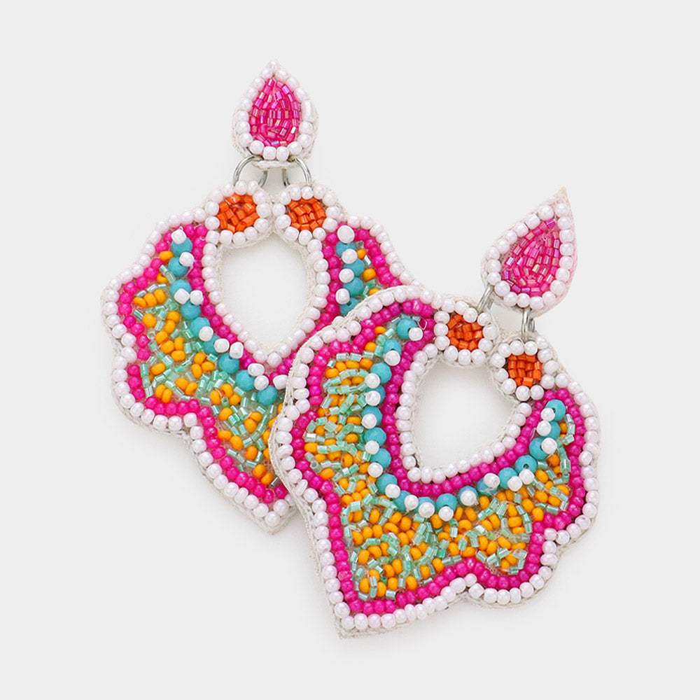 Faux Leather Back Seed Beaded Petal Dangle Earrings - Madeline Love - Flyclothing LLC