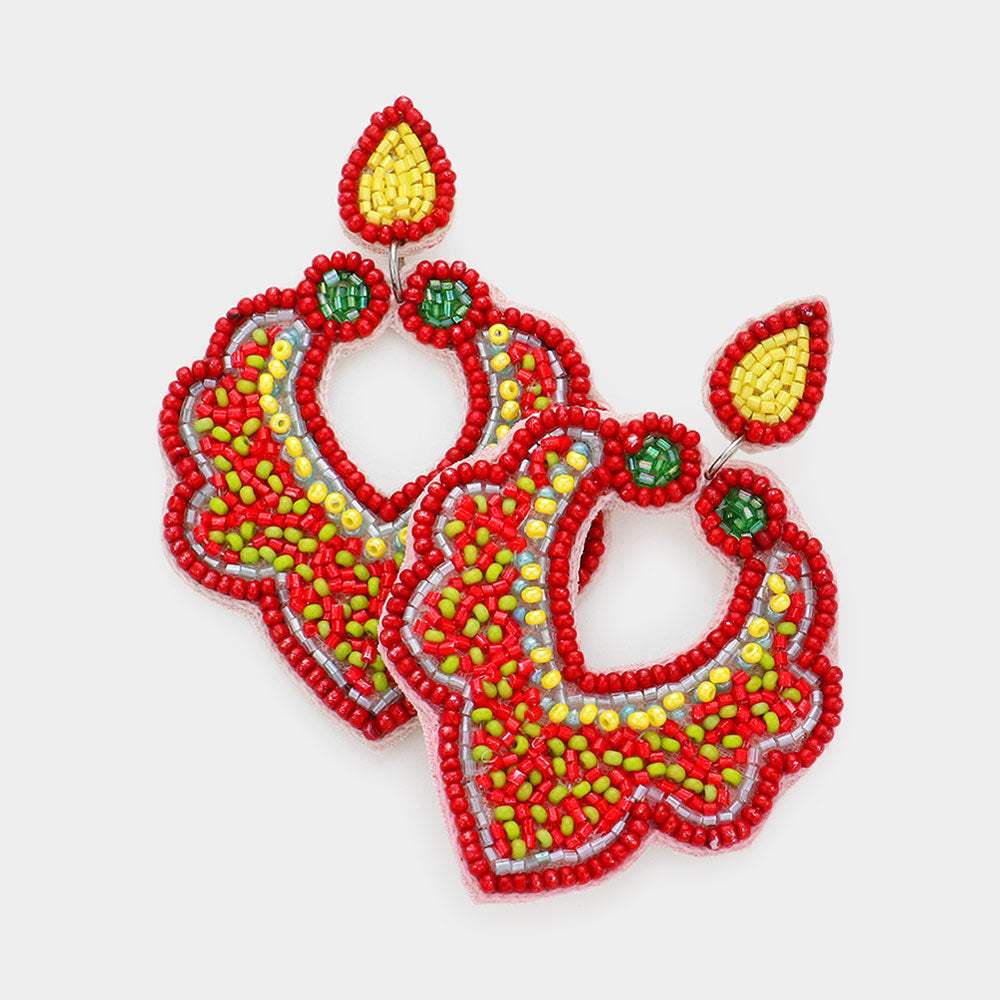Faux Leather Back Seed Beaded Petal Dangle Earrings - Madeline Love - Flyclothing LLC