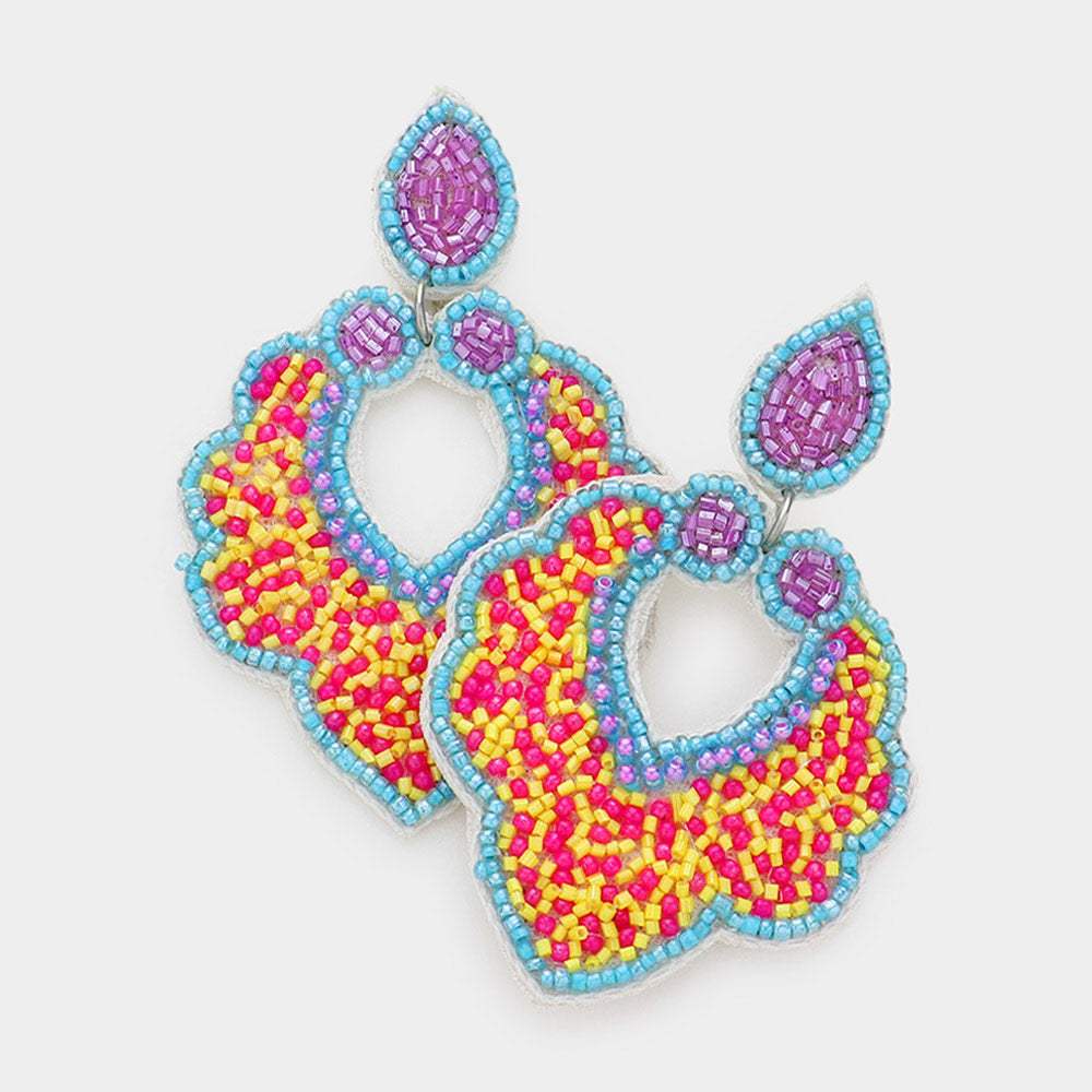 Faux Leather Back Seed Beaded Petal Dangle Earrings - Madeline Love - Flyclothing LLC