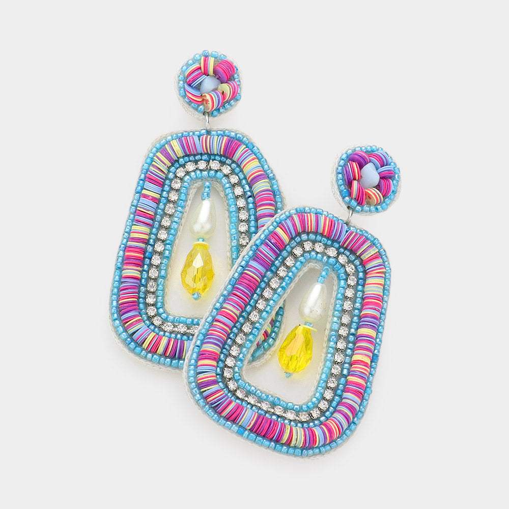 Faux Leather Back Pearl Pointed Heishi Beaded Dangle Earrings - Madeline Love - Flyclothing LLC
