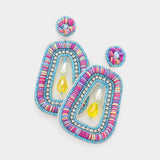 Faux Leather Back Pearl Pointed Heishi Beaded Dangle Earrings - Madeline Love - Flyclothing LLC