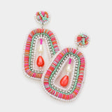Faux Leather Back Pearl Pointed Heishi Beaded Dangle Earrings - Madeline Love - Flyclothing LLC
