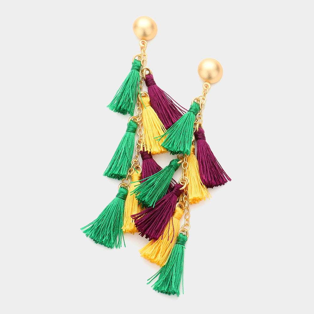 Mardi Gras Tassel Cluster Vine Dangle Earrings - Madeline Love - Flyclothing LLC